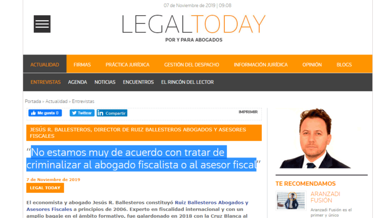 Entrevista en Legaltoday.com a Jesús Ruiz Ballesteros