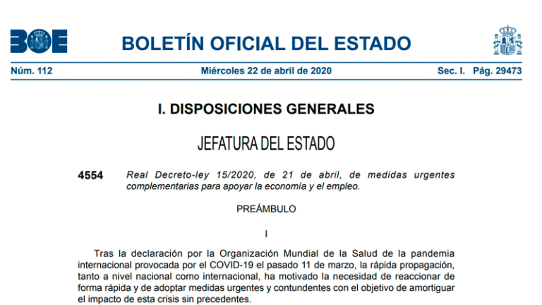 Medidas complementarias para apoyar la economía y el empleo aprobadas por el gobierno el 21 de abril de 2020