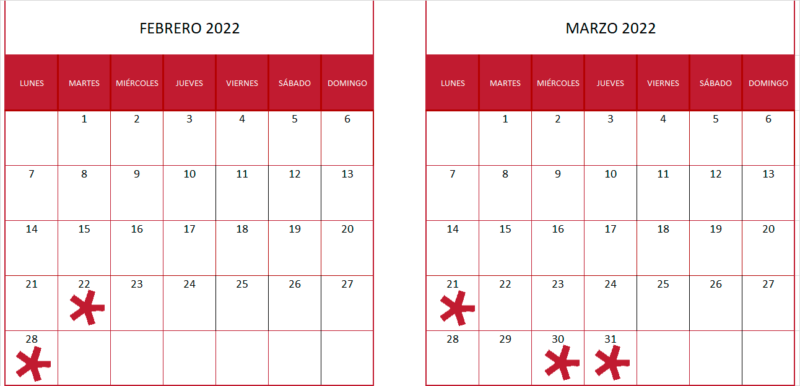 Calendario Enero Ferbrero 2022 800x386