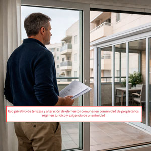 Uso privativo de terrazas y alteración de elementos comunes en comunidad de propietarios: régimen jurídico y exigencia de unanimidad